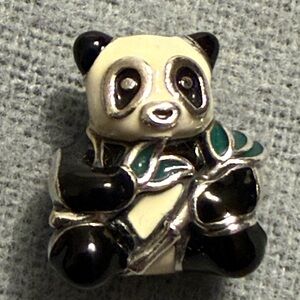 Pandora Panda Bear Charm with Black, White, and Green Enamel.